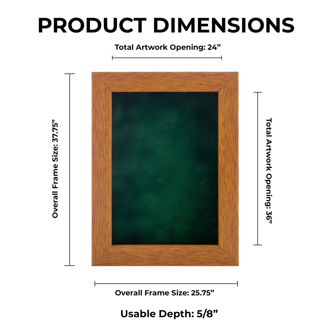 Warm Honey Brown Wood Shadow Box Frame with Acrylic Front - Forest Green Suede Backing, 30 Sizes
